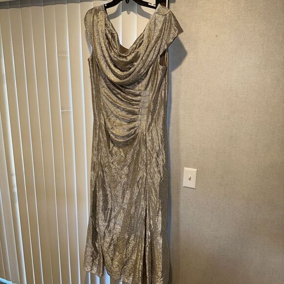 ALEX EVENINGS 18W Glitter Gold Wrap Neck Dress NWOT. 14 - Picture 1 of 12